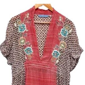 Johnny Was Red and Brown Midi Dress